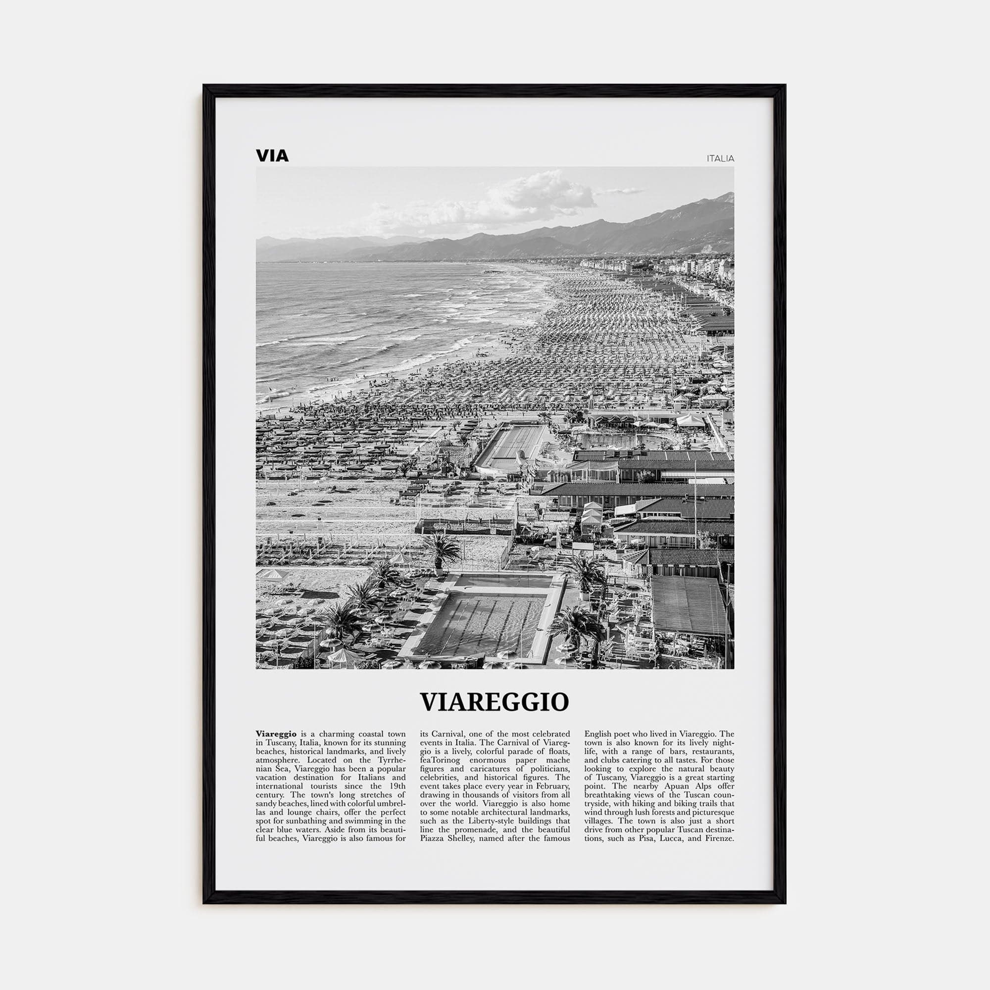 Viareggio Poster Black Wood / 8x12 in Nbourhood Travel B&W Poster