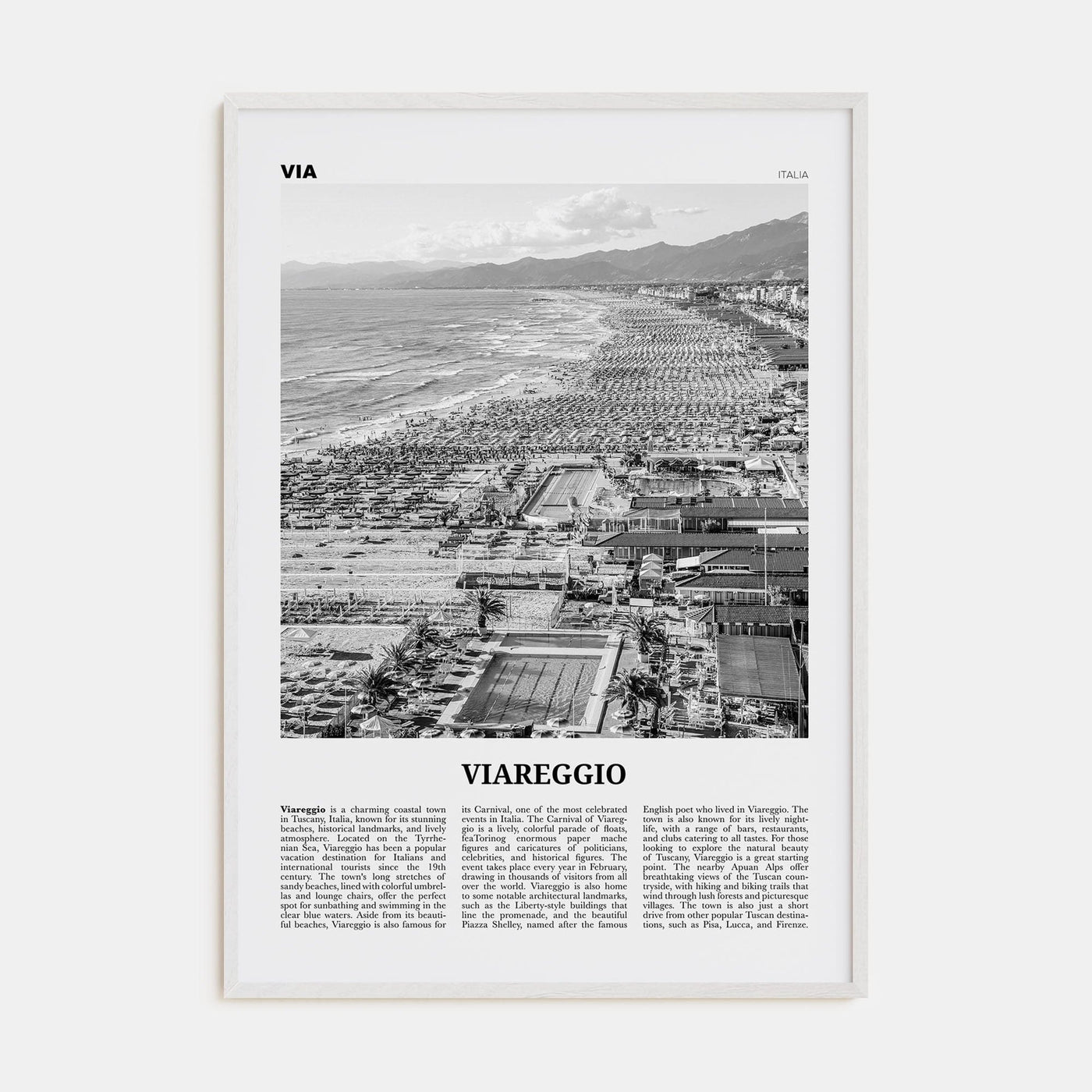 Viareggio Poster White Wood / 8x12 in Nbourhood Travel B&W Poster