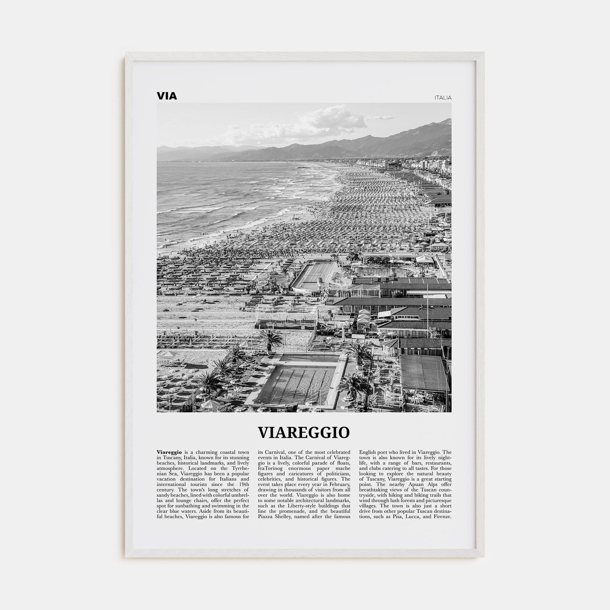 Viareggio Poster White Wood / 8x12 in Nbourhood Travel B&W Poster