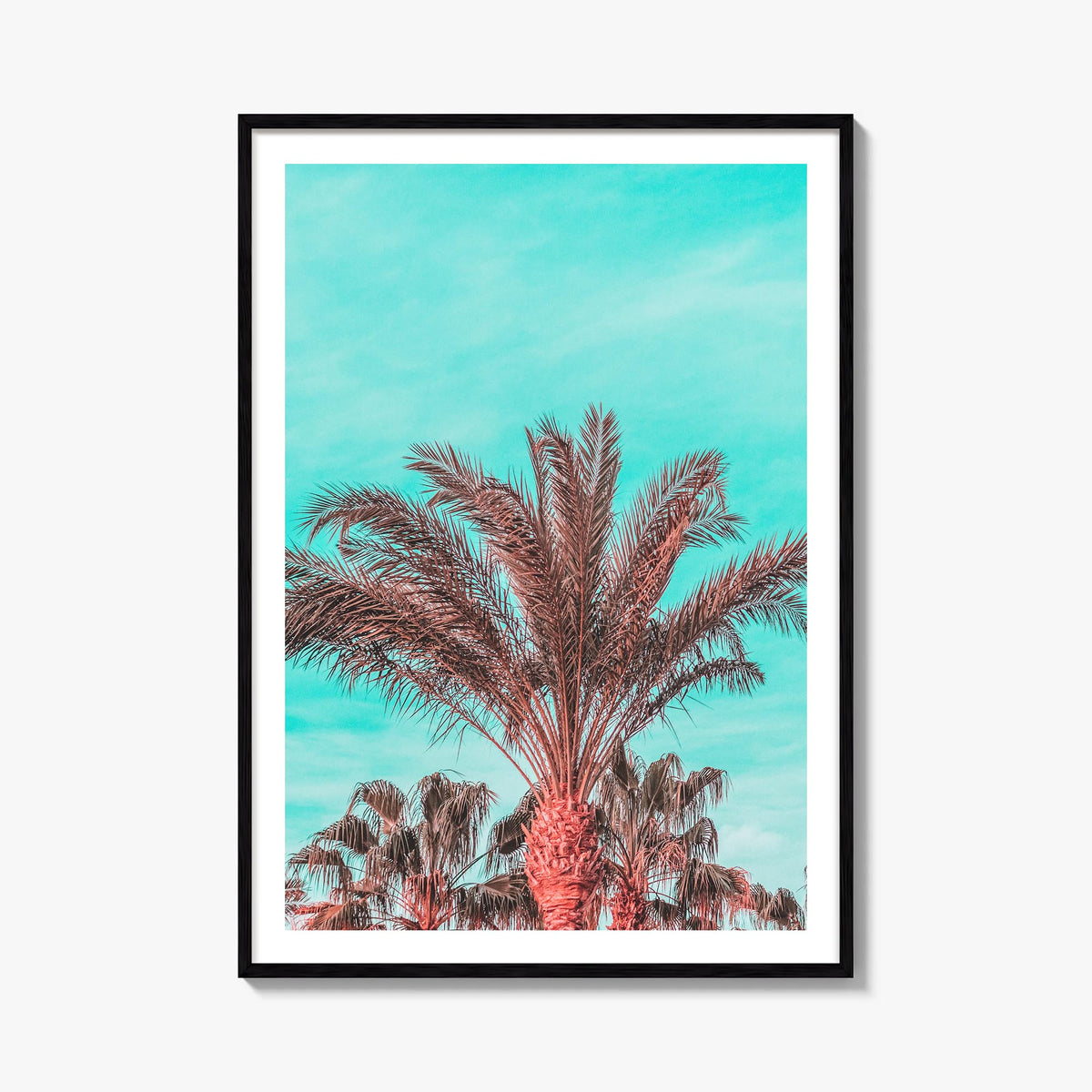 Vibrant Palm Trees colorful photo poster – vertical wall art, unframed print shown in interior mockup