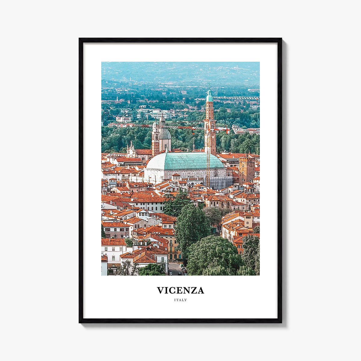 Vicenza colorful classic poster of Italy – vertical wall art, unframed print shown in interior mockup