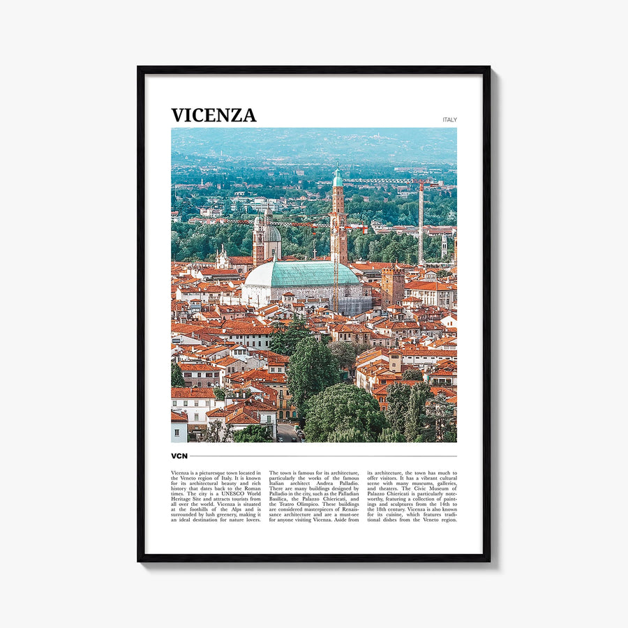 Vicenza colorful travel poster of Italy – vertical wall art, unframed print shown in interior mockup