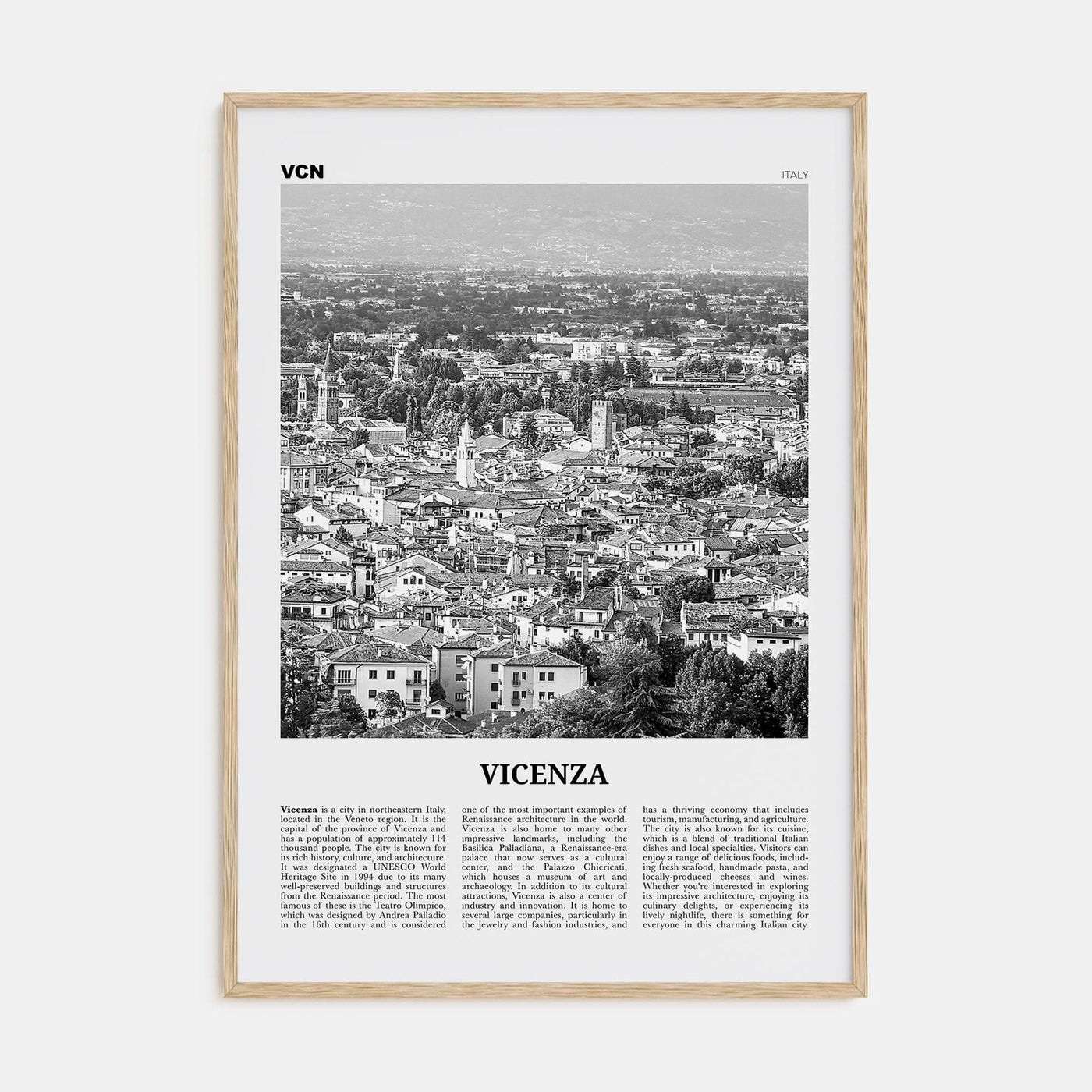 Vicenza Poster Natural Wood / 8x12 in Nbourhood Travel B&W Poster