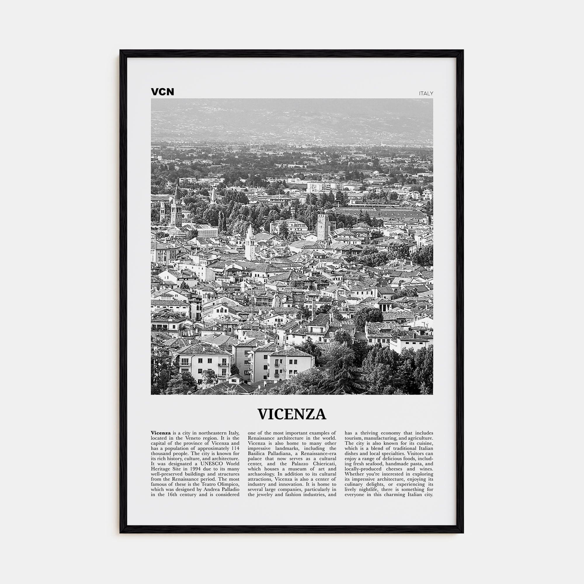 Vicenza Poster Black Wood / 8x12 in Nbourhood Travel B&W Poster