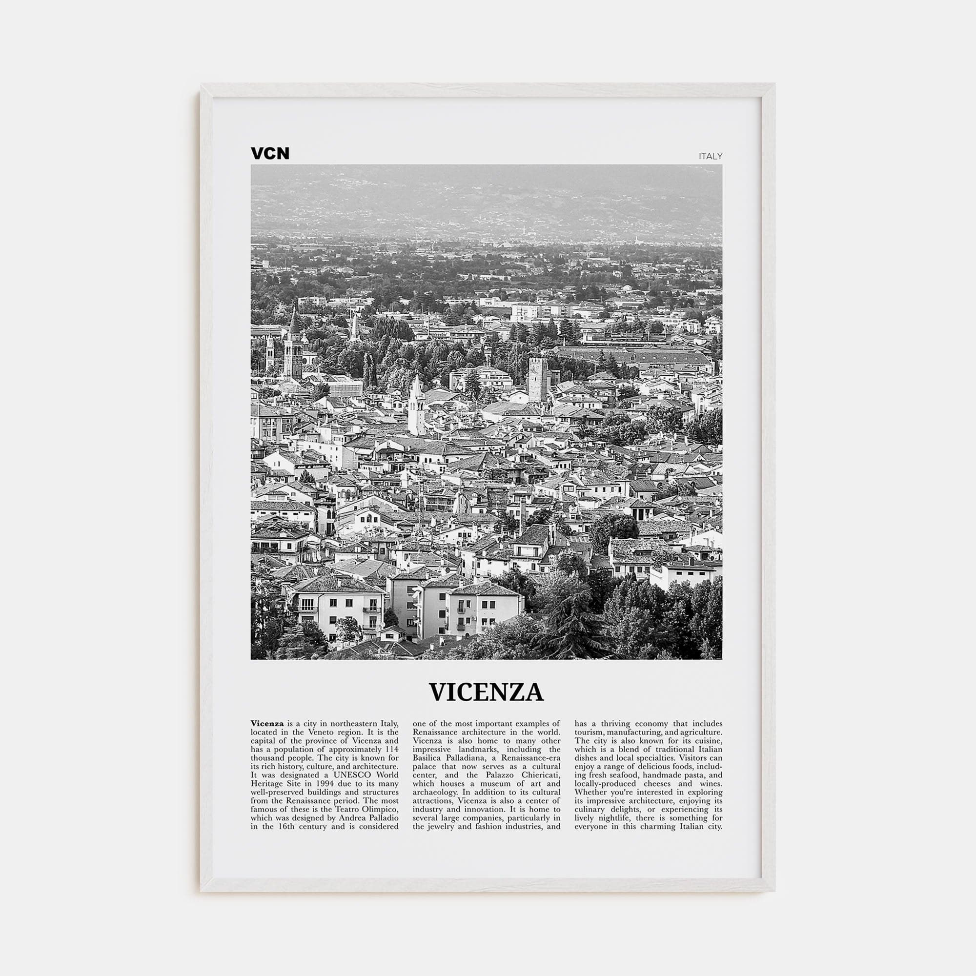 Vicenza Poster White Wood / 8x12 in Nbourhood Travel B&W Poster