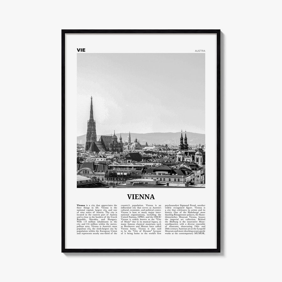 Vienna no. 1 black & white newspaper poster of Austria – vertical wall art, unframed print shown in interior mockup