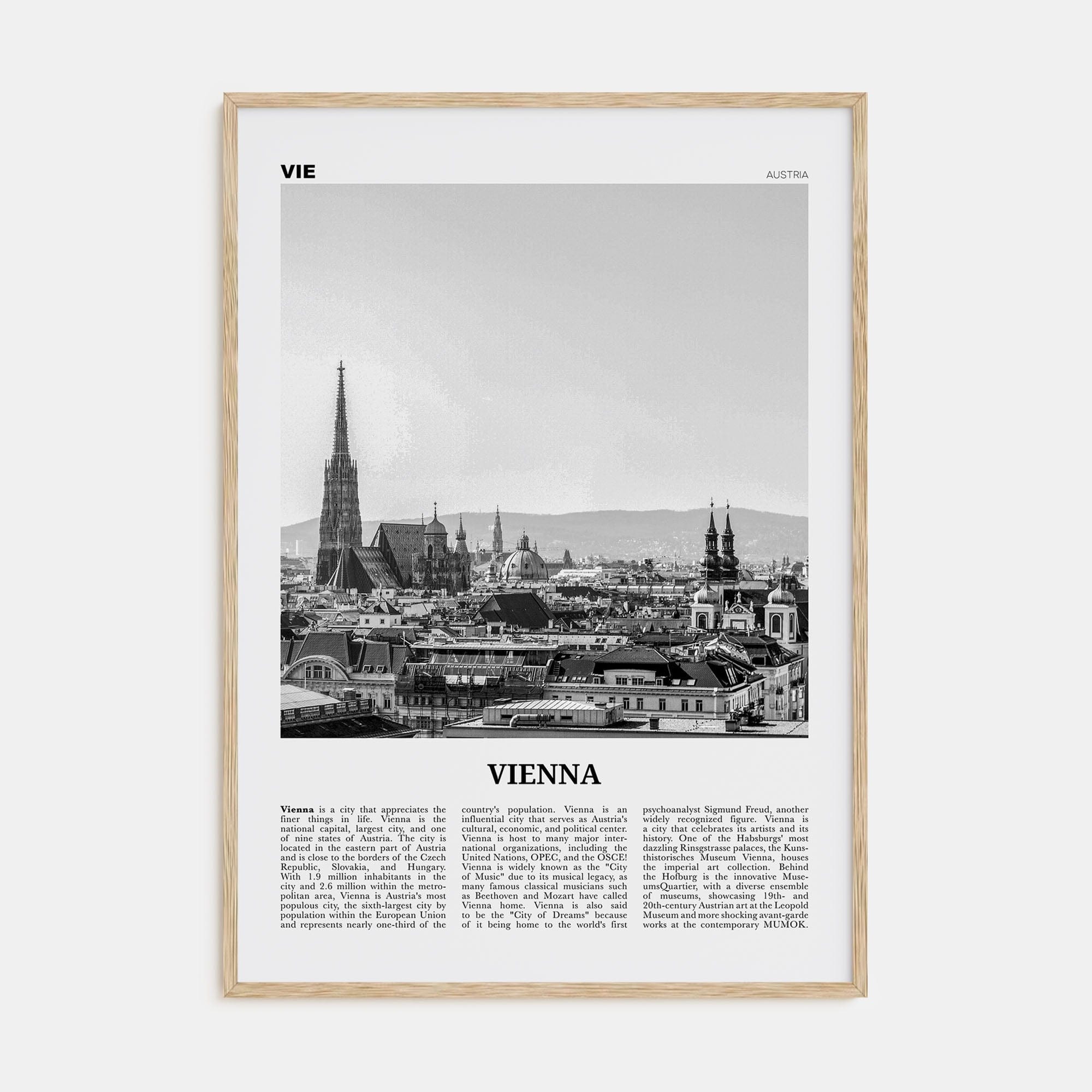 Vienna No 1 Poster Natural Wood / 8x12 in Nbourhood Travel B&W Poster