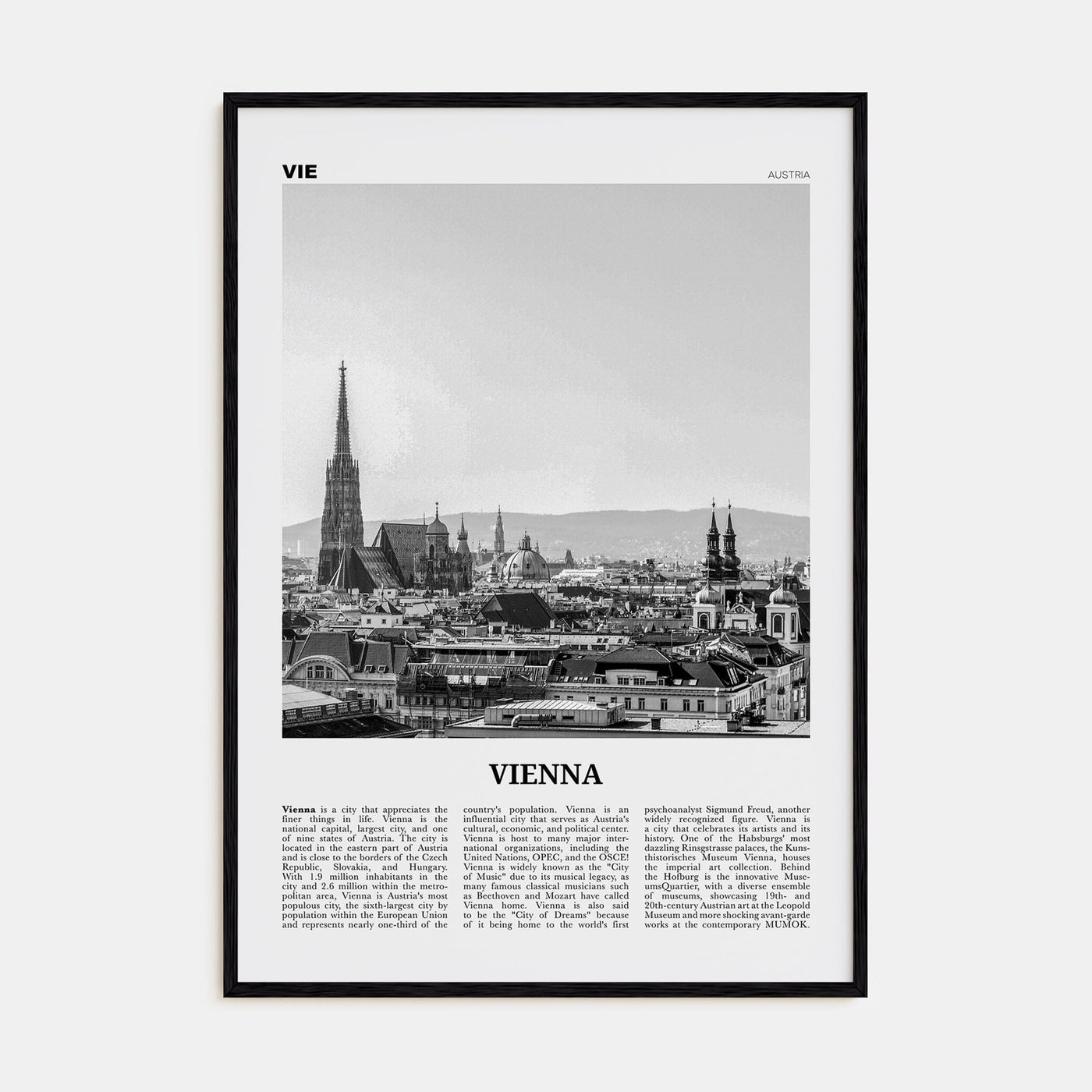 Vienna No 1 Poster Black Wood / 8x12 in Nbourhood Travel B&W Poster