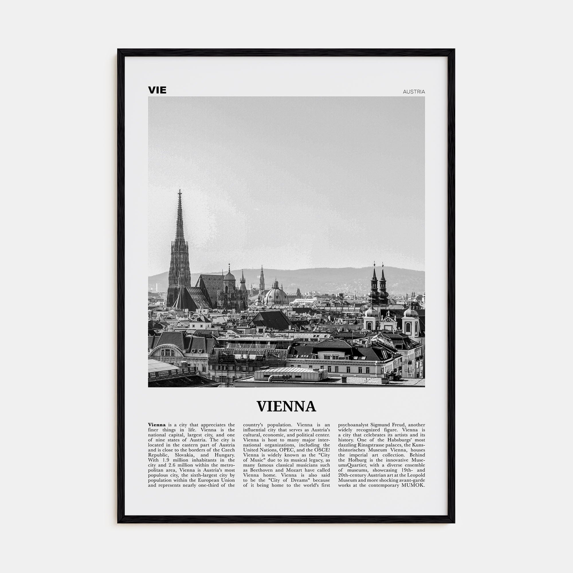 Vienna No 1 Poster Black Wood / 8x12 in Nbourhood Travel B&W Poster