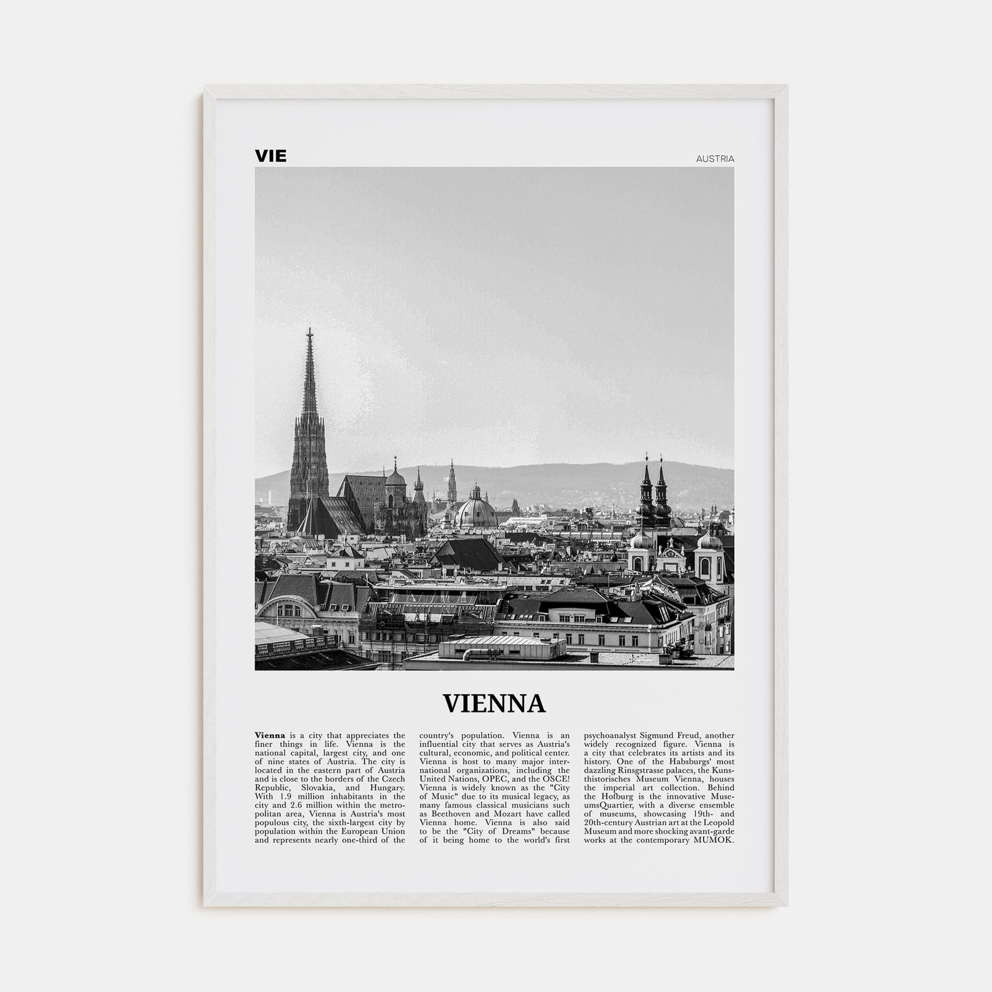 Vienna No 1 Poster White Wood / 8x12 in Nbourhood Travel B&W Poster