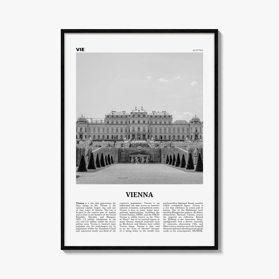 Vienna no. 2 black & white newspaper poster of Austria – vertical wall art, unframed print shown in interior mockup