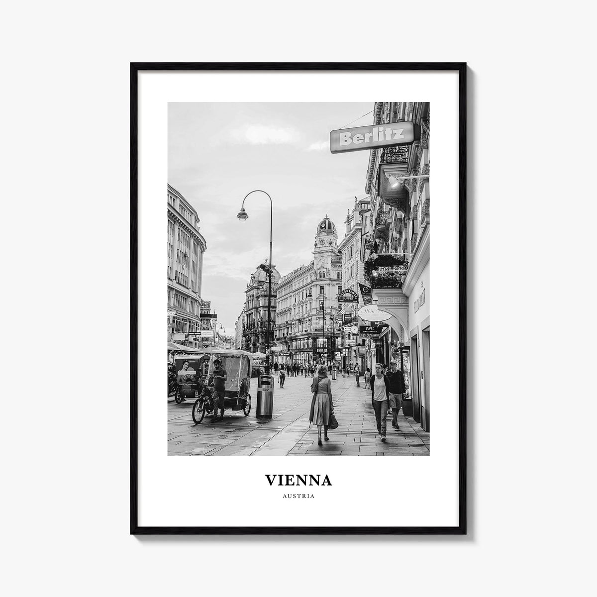 Vienna no. 3 black & white classic poster of Austria – vertical wall art, unframed print shown in interior mockup