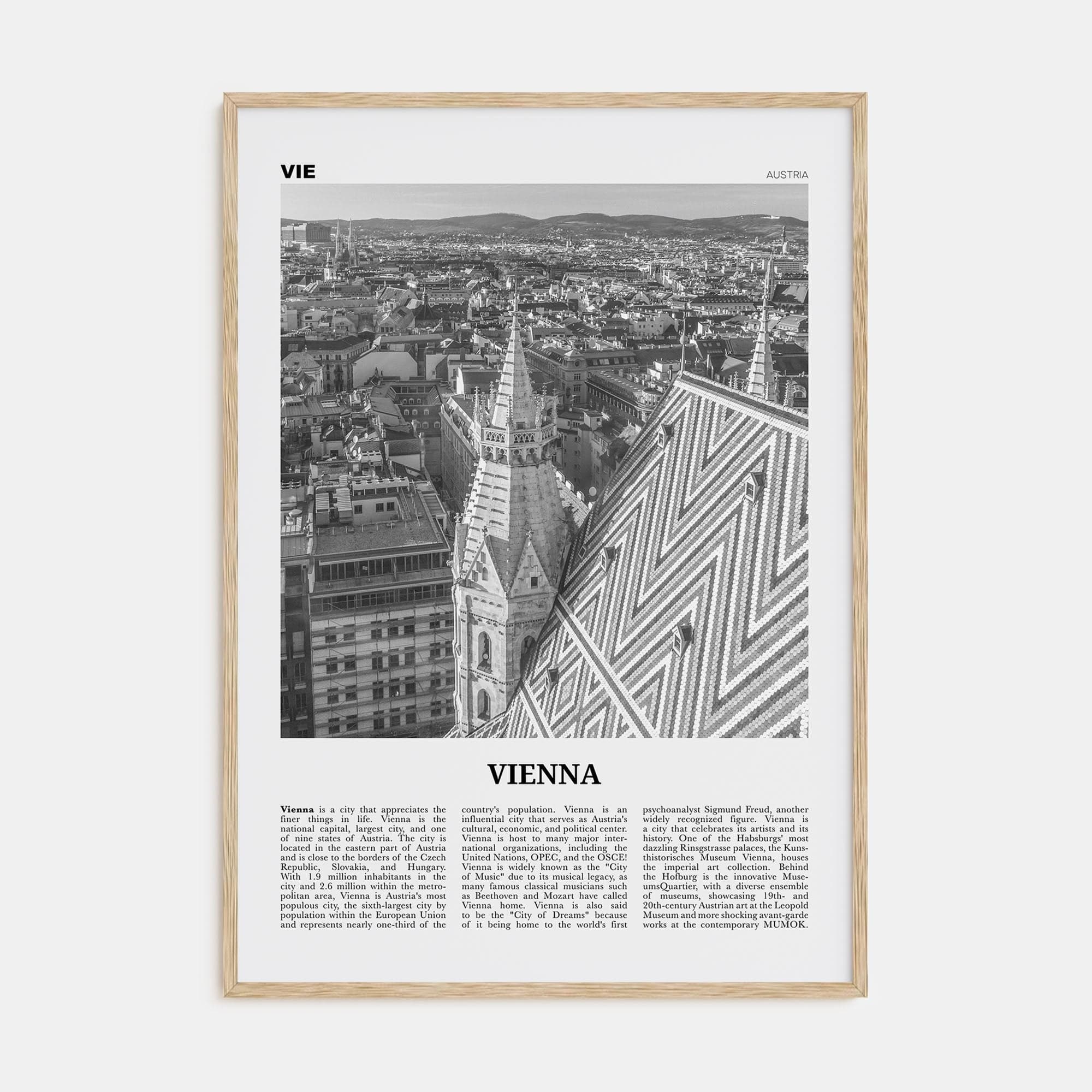 Vienna No 3 Poster Natural Wood / 8x12 in Nbourhood Travel B&W Poster