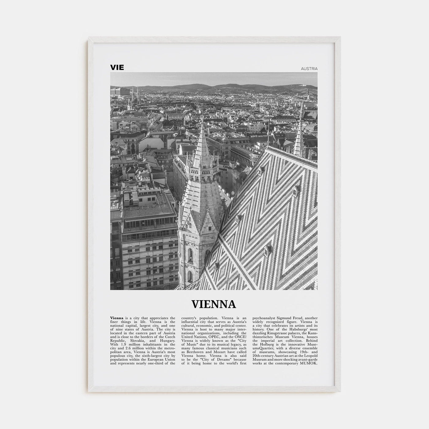 Vienna No 3 Poster White Wood / 8x12 in Nbourhood Travel B&W Poster