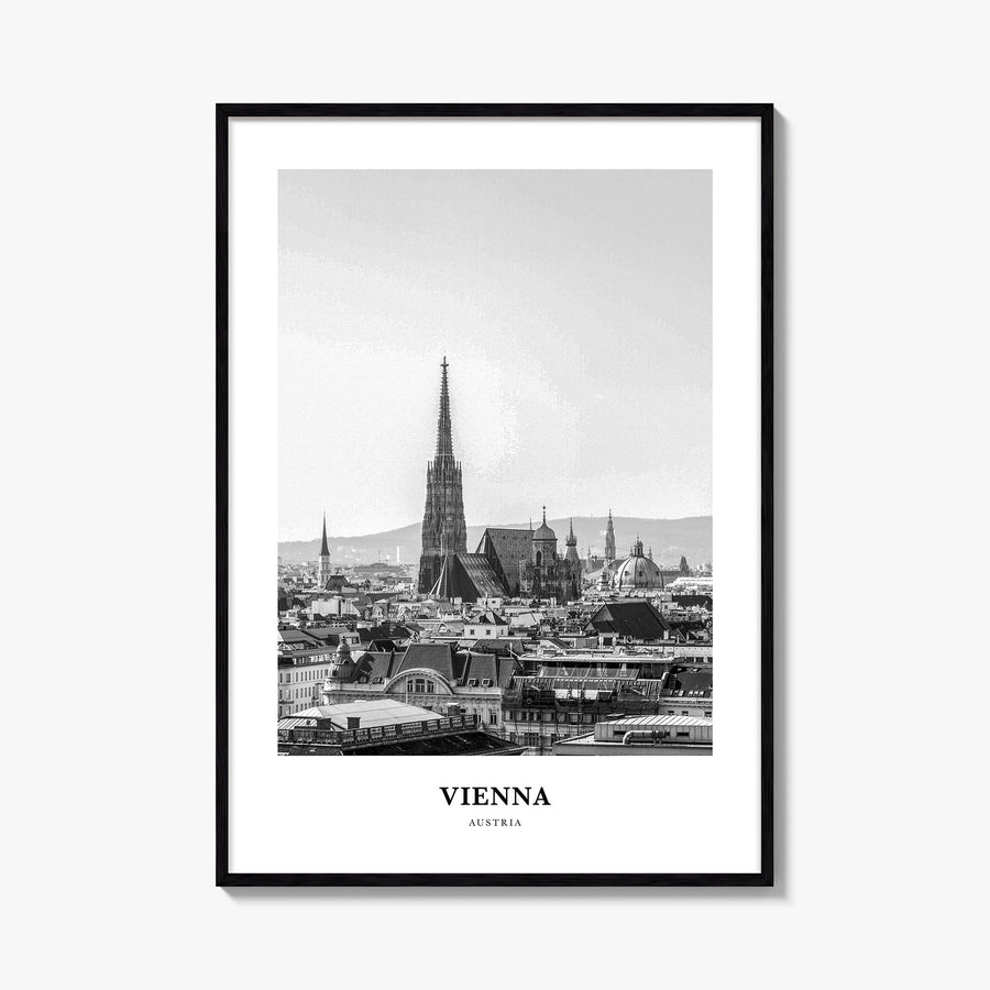 Vienna no. 4 black & white classic poster of Austria – vertical wall art, unframed print shown in interior mockup