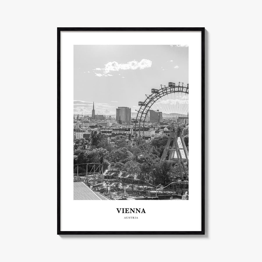 Vienna no. 5 black & white classic poster of Austria – vertical wall art, unframed print shown in interior mockup