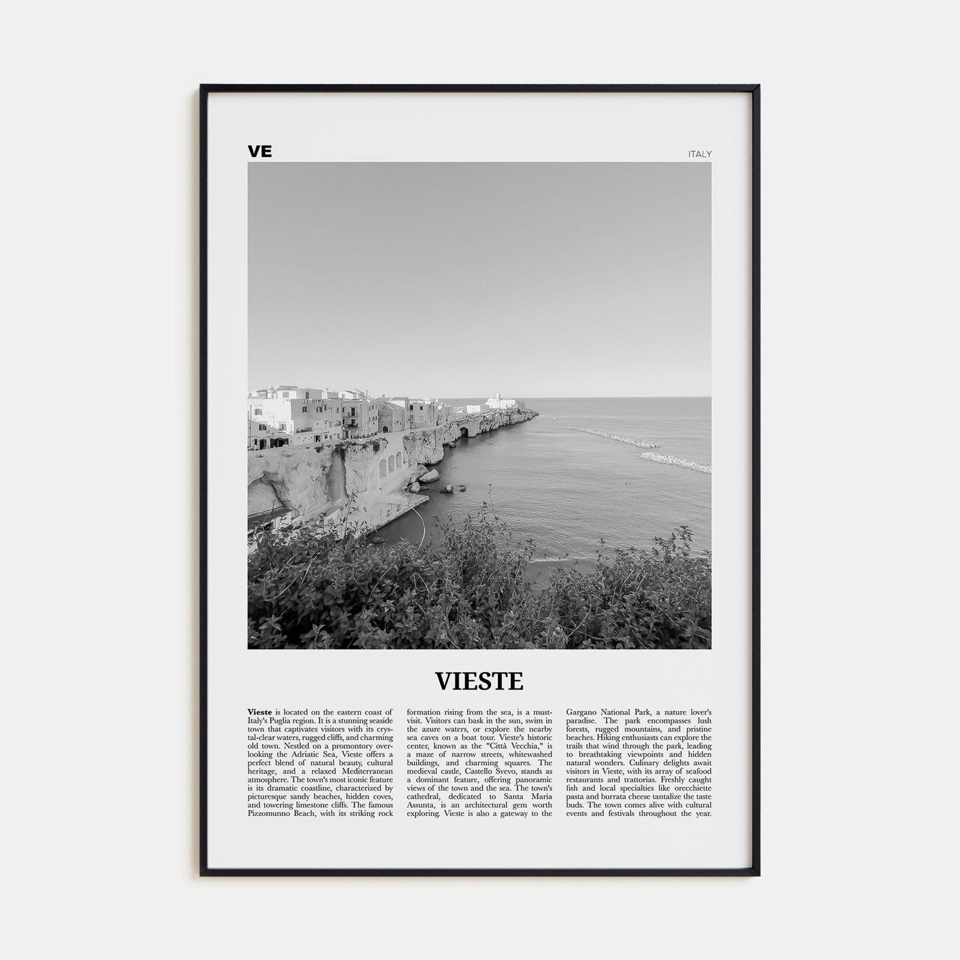 Vieste Poster Black Metal / 8x12 in Nbourhood Travel B&W Poster