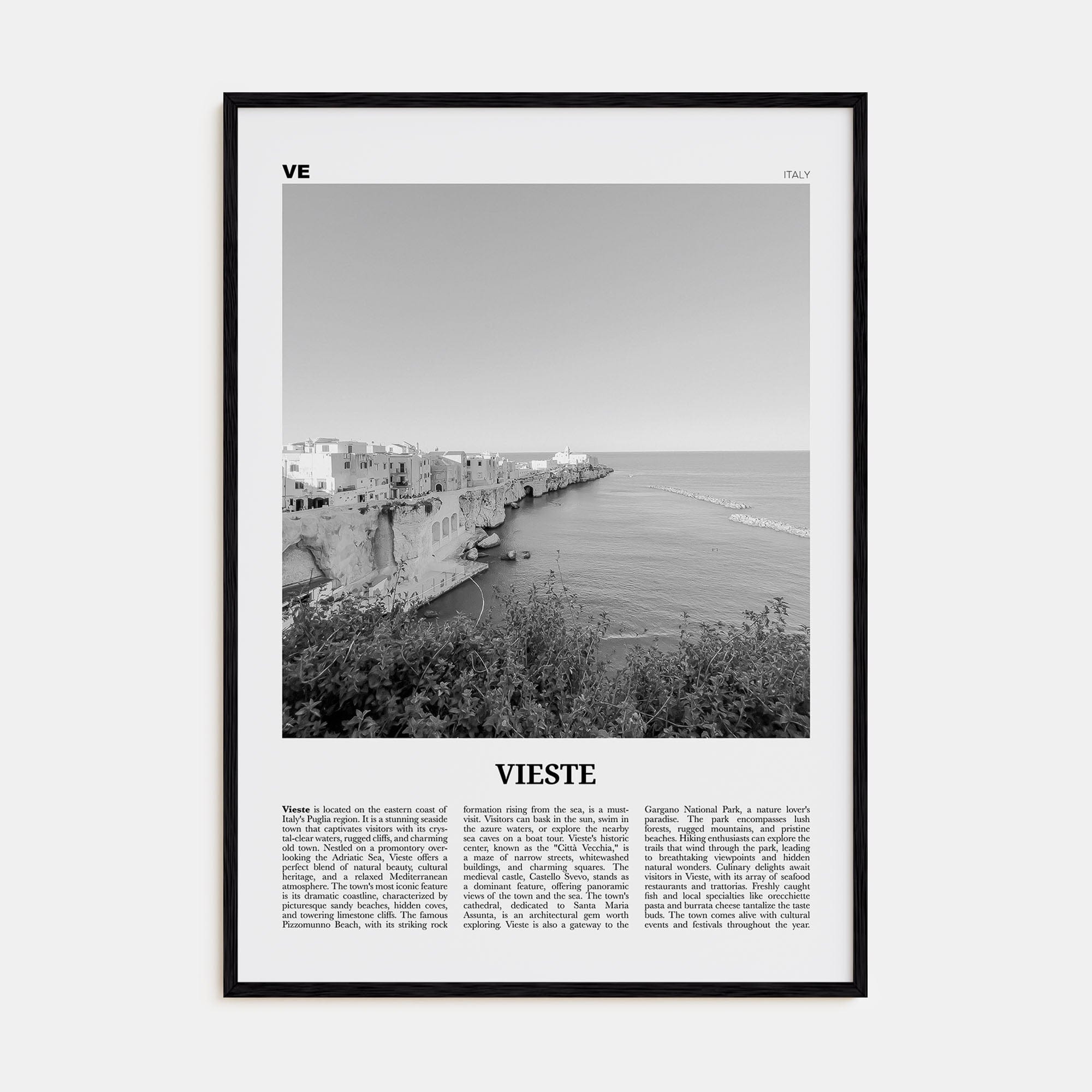 Vieste Poster Black Wood / 8x12 in Nbourhood Travel B&W Poster