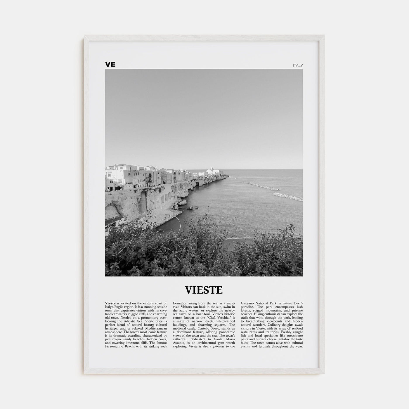 Vieste Poster White Wood / 8x12 in Nbourhood Travel B&W Poster