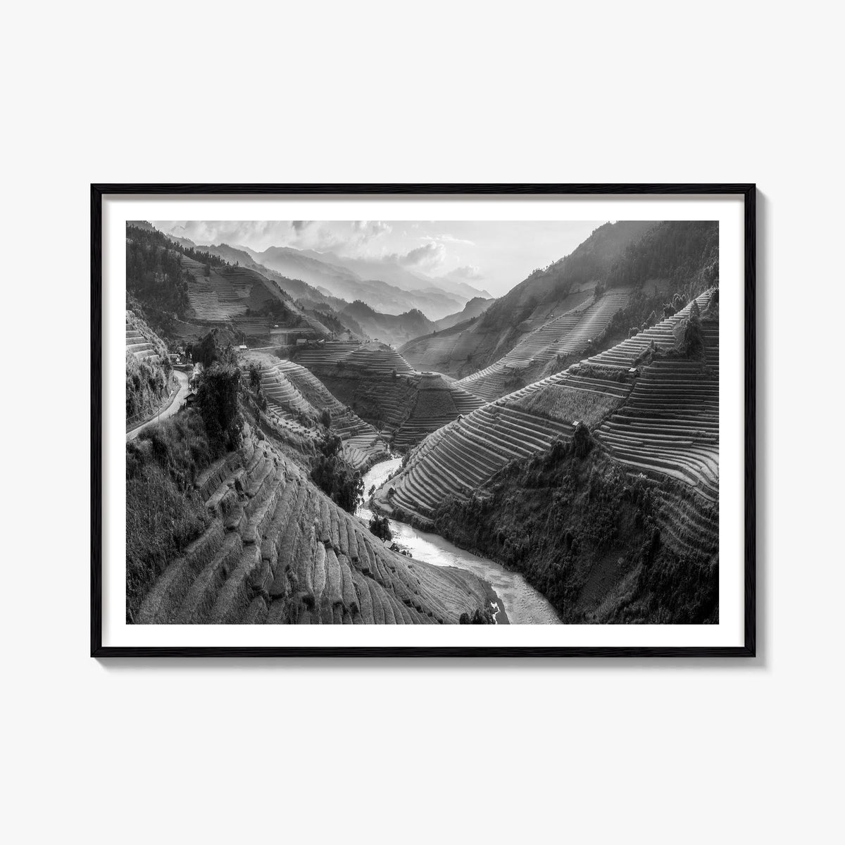 Vietnam black & white photo poster of Asia – horizontal wall art, unframed print shown in interior mockup