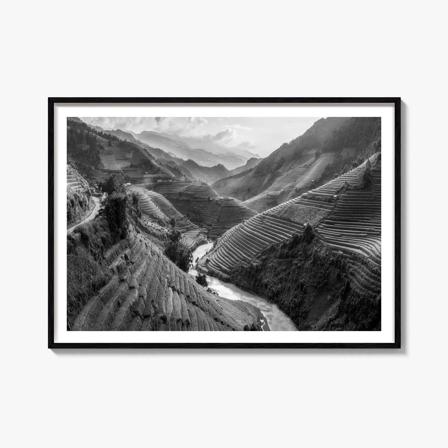 Vietnam black & white photo poster of Asia – horizontal wall art, unframed print shown in interior mockup