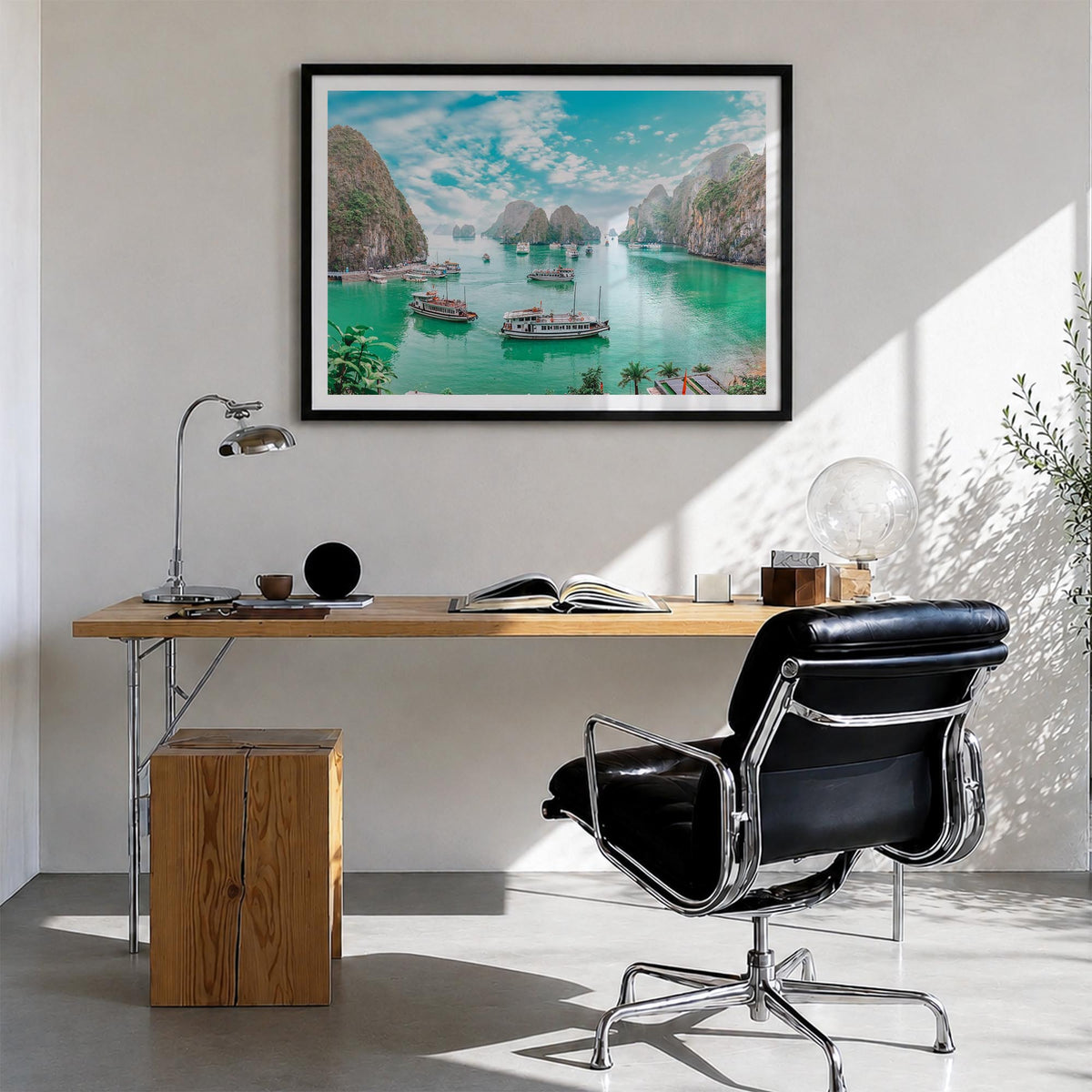 Vietnam colorful photo poster of Asia – horizontal wall art in black wood frame with white border, hanging on wall