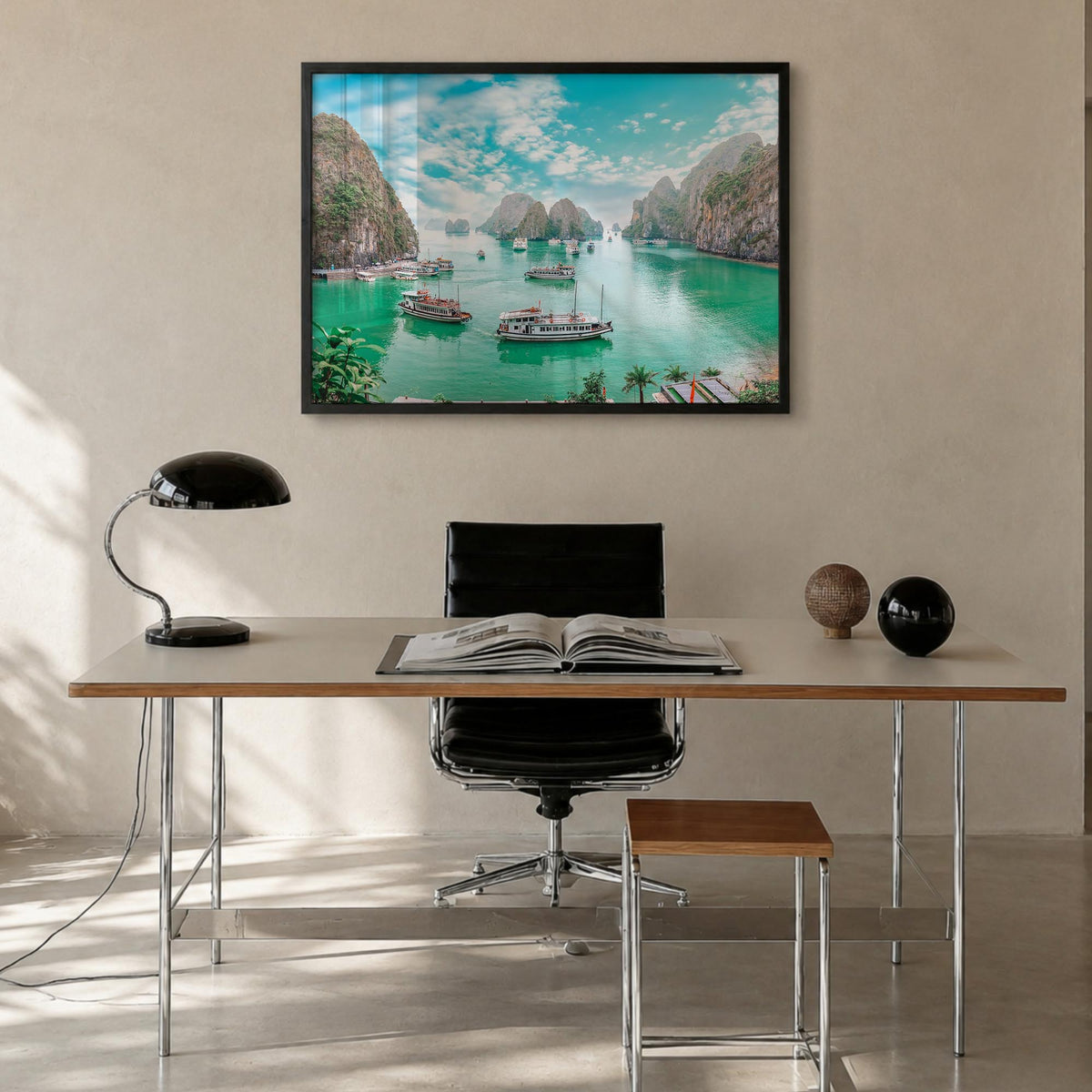 Vietnam colorful photo poster of Asia – horizontal wall art in black wood frame, hanging on wall