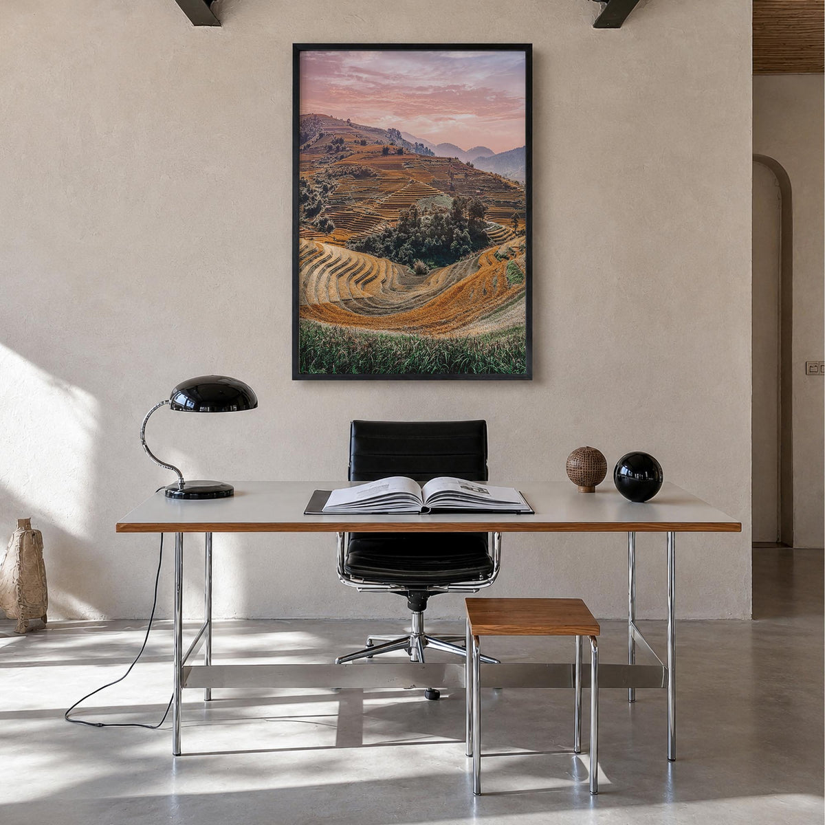 Vietnam colorful photo poster of Asia – vertical wall art in black wood frame, hanging on wall