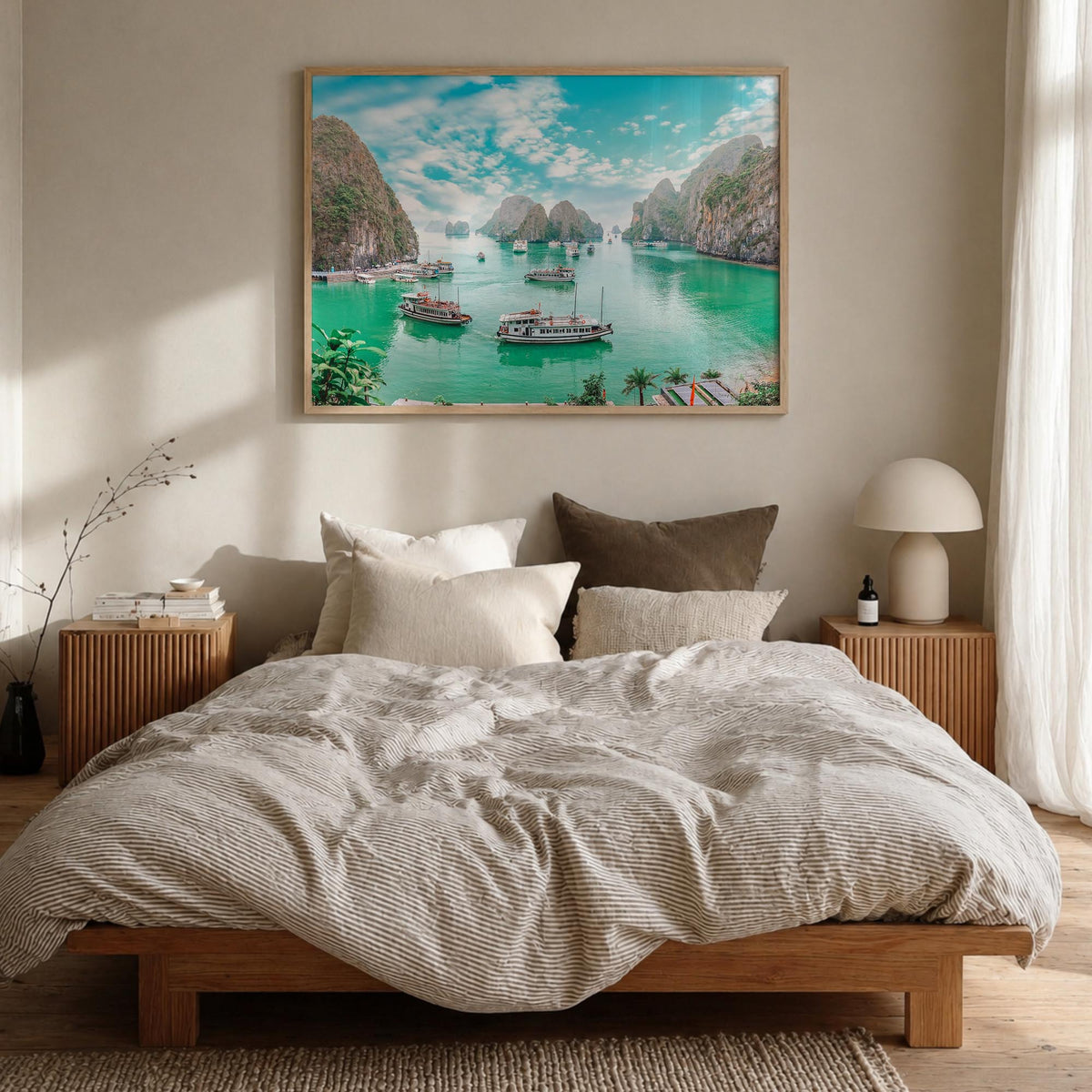 Vietnam colorful photo poster of Asia – horizontal wall art in natural wood frame, hanging on wall