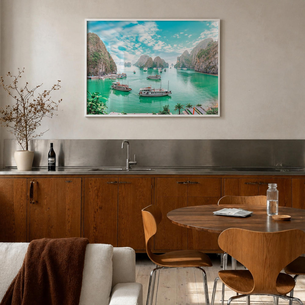 Vietnam colorful photo poster of Asia – horizontal wall art in white wood frame, hanging on wall