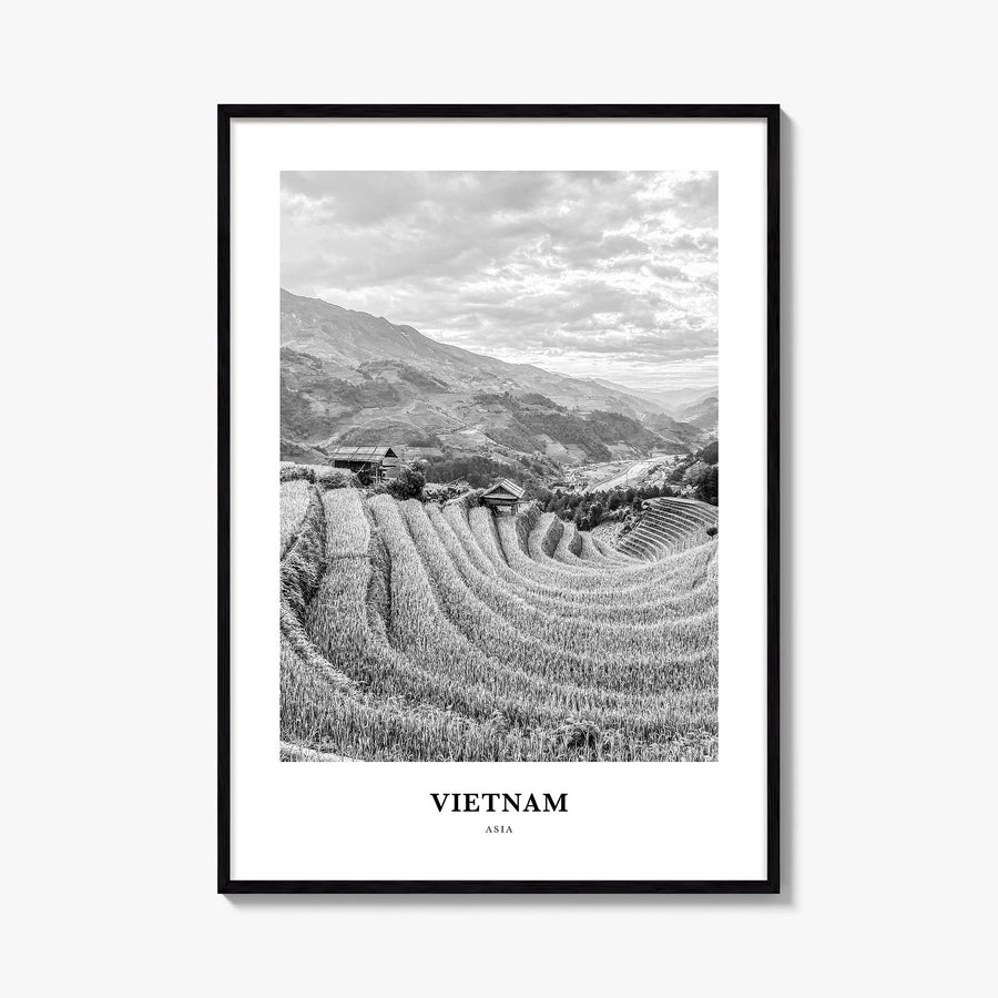 Vietnam no. 1 black & white classic poster of Asia – vertical wall art, unframed print shown in interior mockup