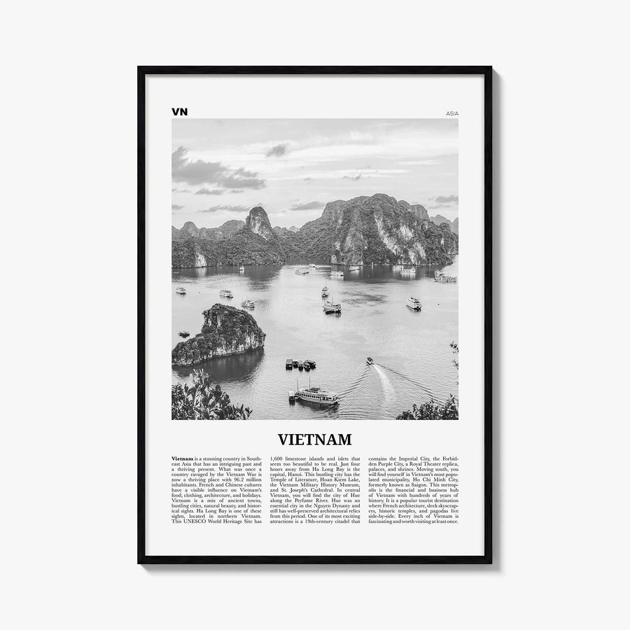 Vietnam no. 1 black & white newspaper poster of Asia – vertical wall art, unframed print shown in interior mockup