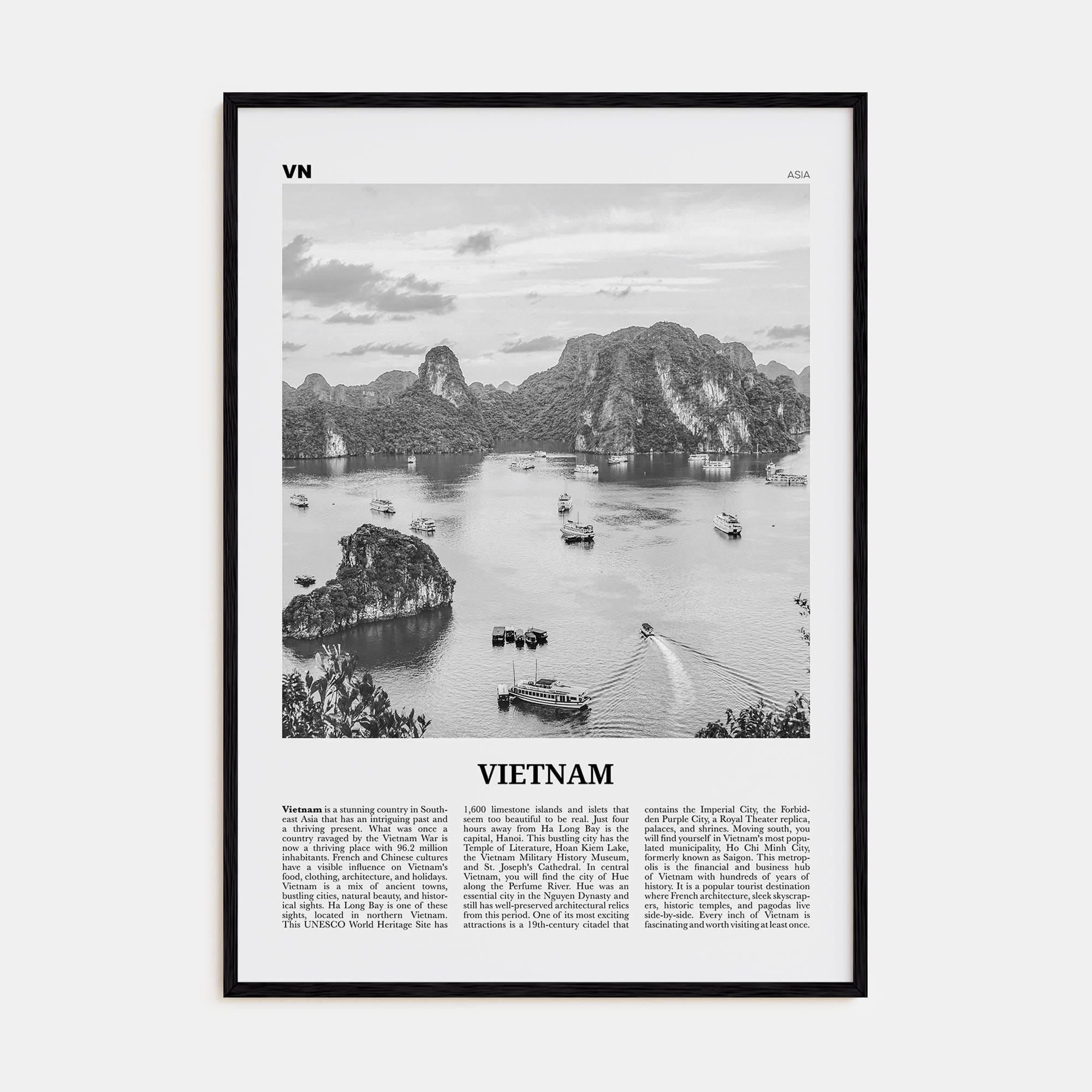 Vietnam No 1 Poster Black Wood / 8x12 in Nbourhood Travel B&W Poster