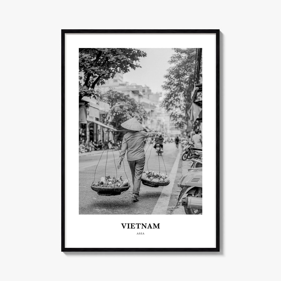 Vietnam no. 2 black & white classic poster of Asia – vertical wall art, unframed print shown in interior mockup