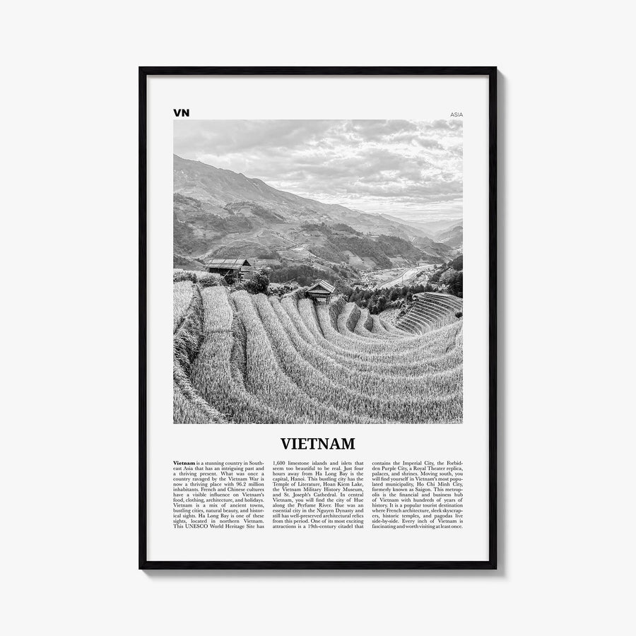 Vietnam no. 3 black & white newspaper poster of Asia – vertical wall art, unframed print shown in interior mockup