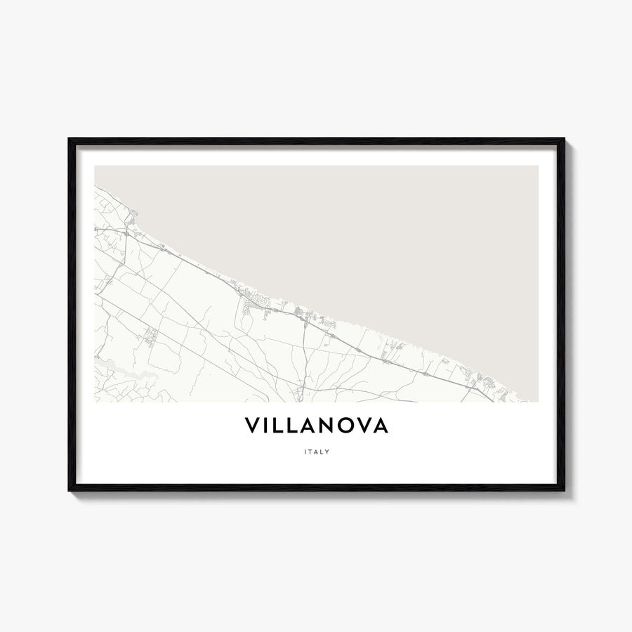 Villanova black & white map poster of Pennsylvania, USA – horizontal wall art, unframed print shown in interior mockup