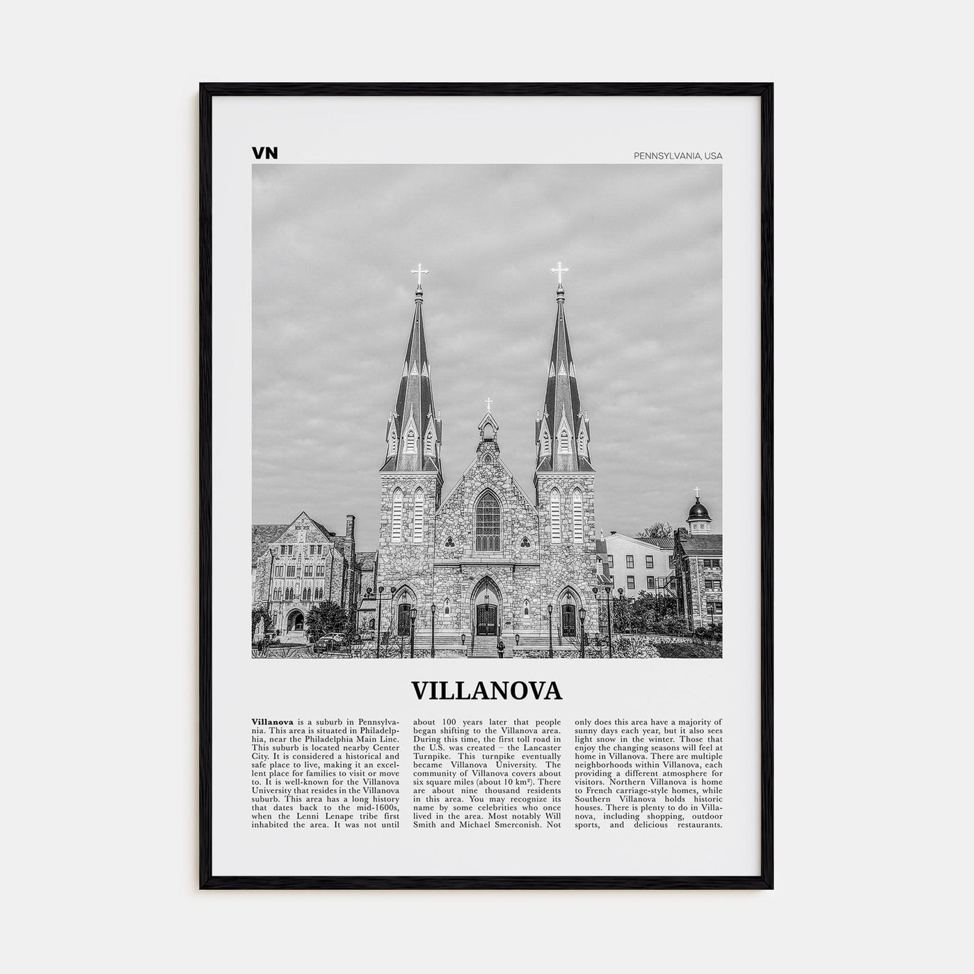 Villanova Poster Black Wood / 8x12 in Nbourhood Travel B&W Poster