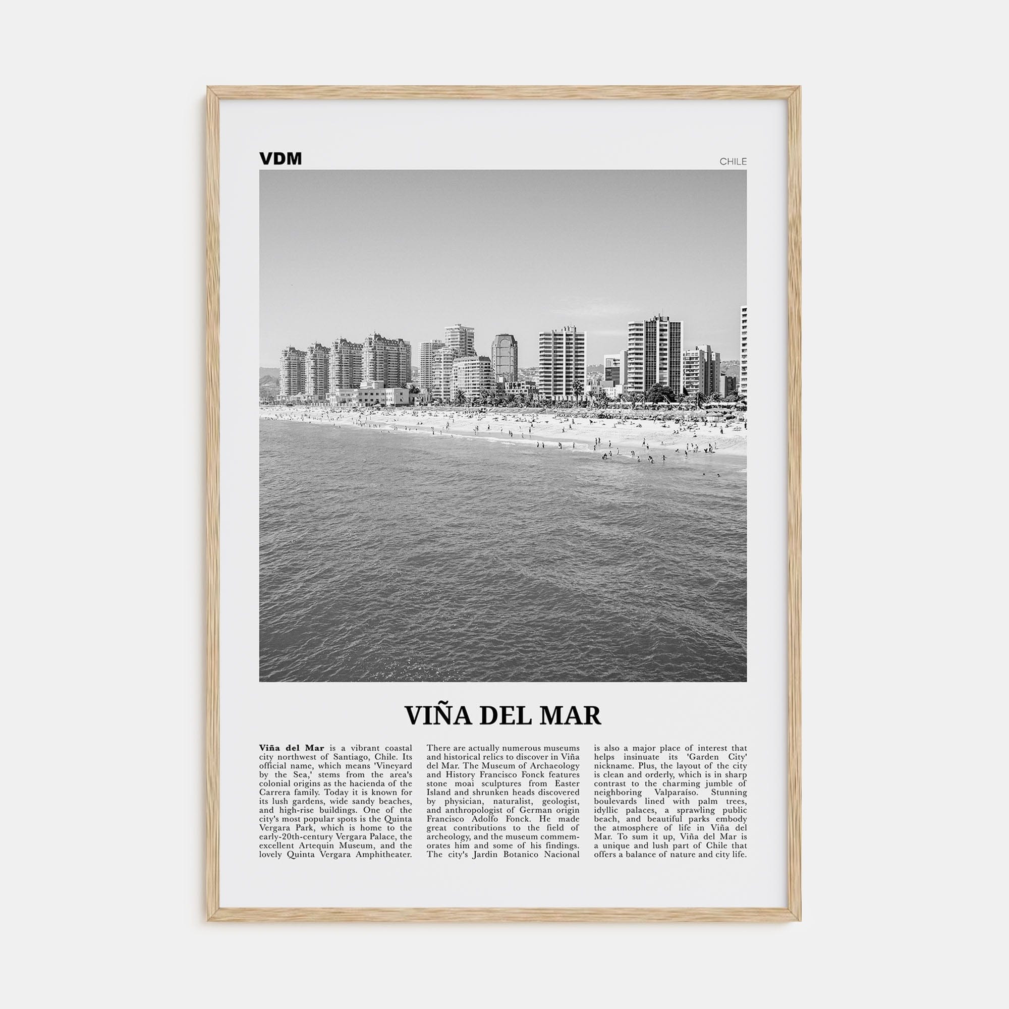 Viña del Mar Poster Natural Wood / 8x12 in Nbourhood Travel B&W Poster