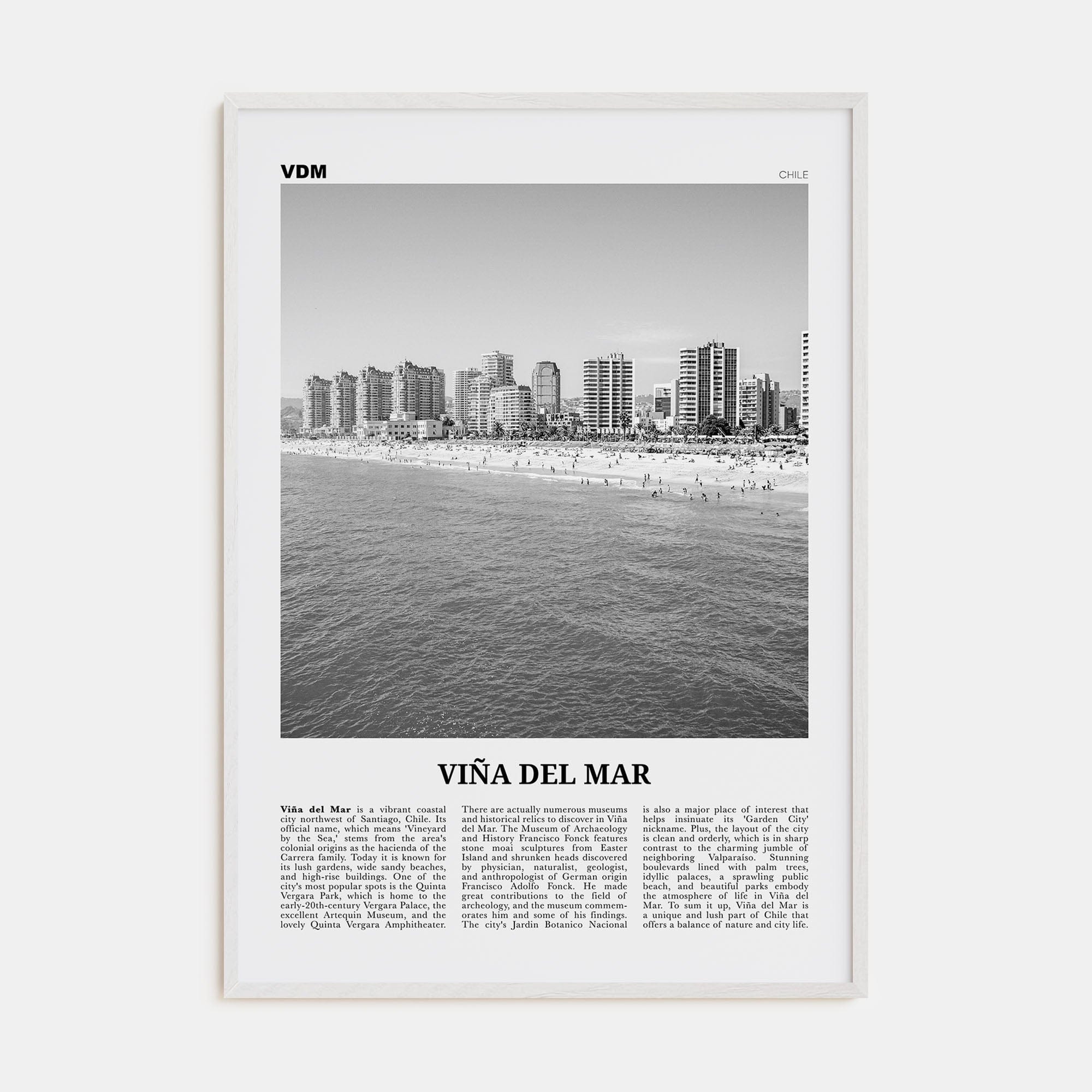 Viña del Mar Poster White Wood / 8x12 in Nbourhood Travel B&W Poster