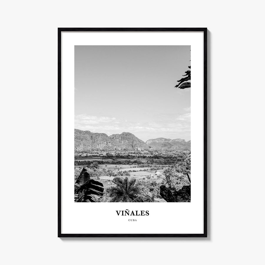Viñales black & white classic poster of Cuba – vertical wall art, unframed print shown in interior mockup