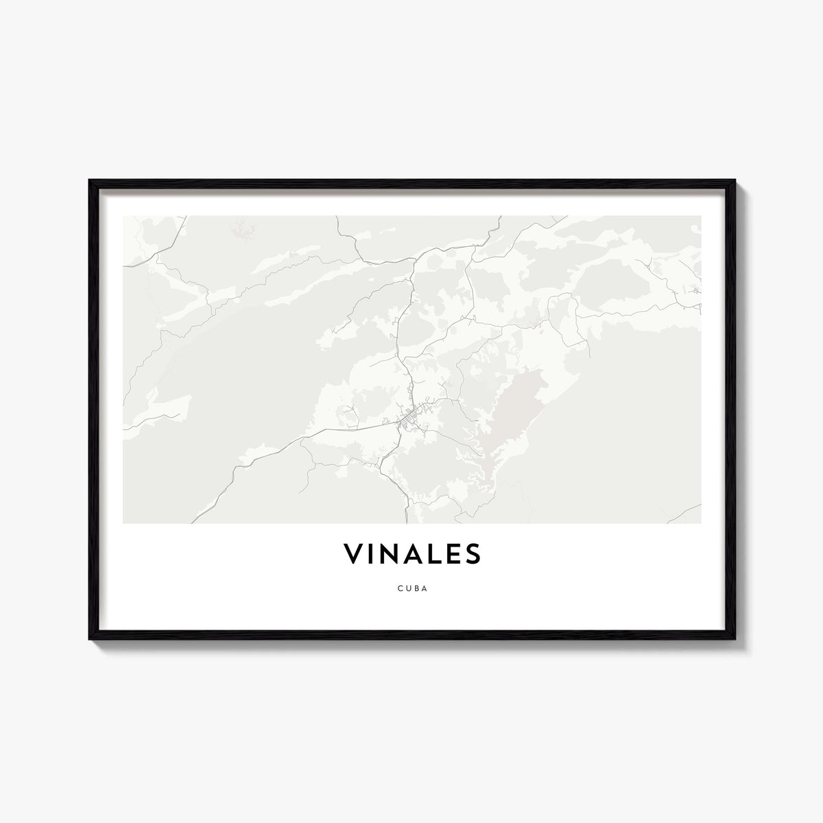 Viñales black & white map poster of Cuba – horizontal wall art, unframed print shown in interior mockup