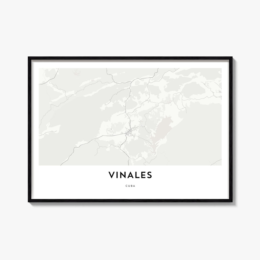 Viñales black & white map poster of Cuba – horizontal wall art, unframed print shown in interior mockup