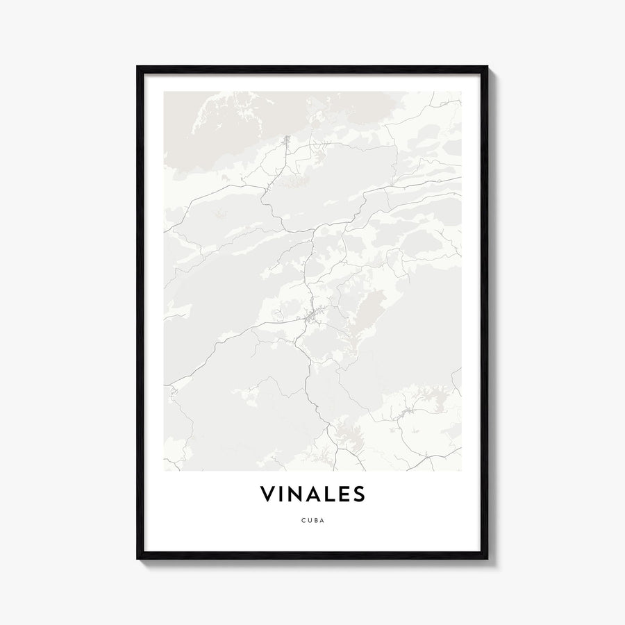 Viñales black & white map poster of Cuba – vertical wall art, unframed print shown in interior mockup