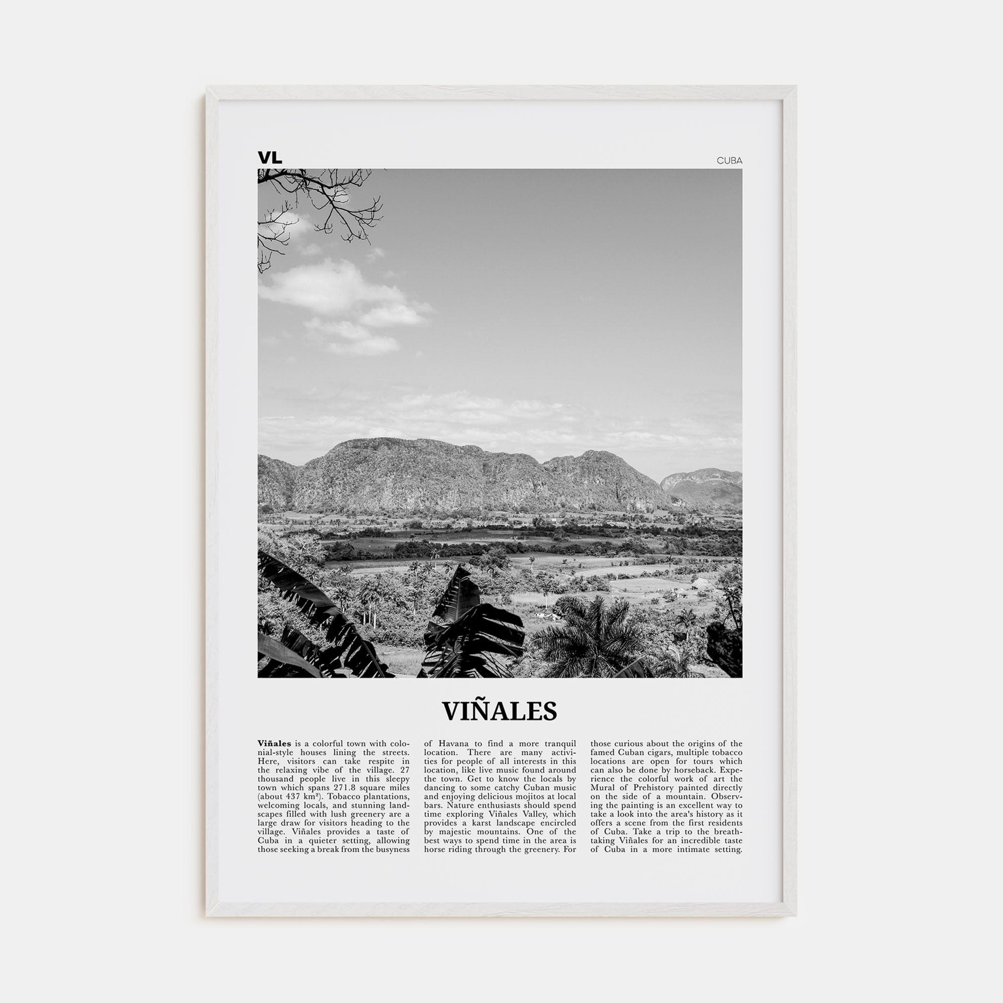 Viñales Poster White Wood / 8x12 in Nbourhood Travel B&W Poster