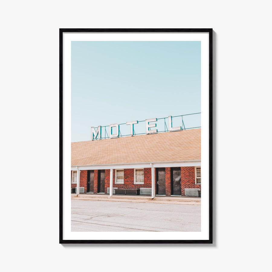 Vintage Motel colorful photo poster – vertical wall art, unframed print shown in interior mockup