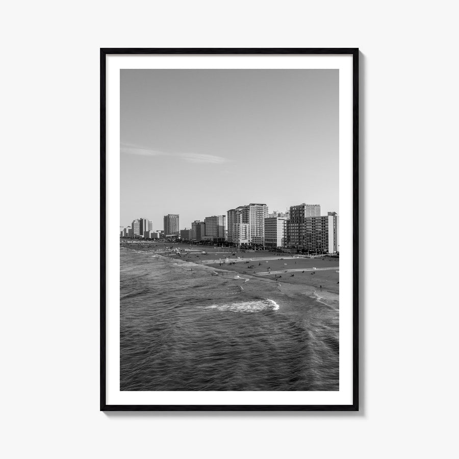 Virginia Beach black & white photo poster of Virginia, USA – vertical wall art, unframed print shown in interior mockup