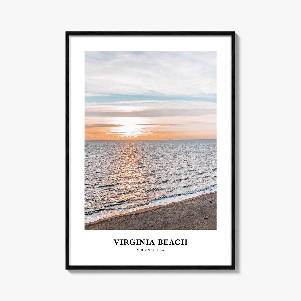 Virginia Beach colorful classic poster of Virginia, USA – vertical wall art, unframed print shown in interior mockup