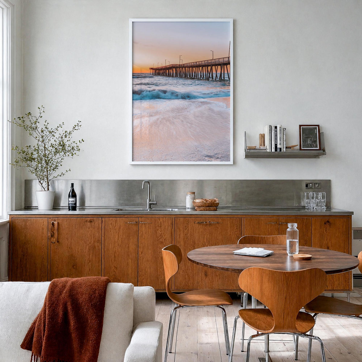 Virginia Beach no. 2 colorful photo poster of Virginia, USA – vertical wall art in white wood frame, hanging on wall