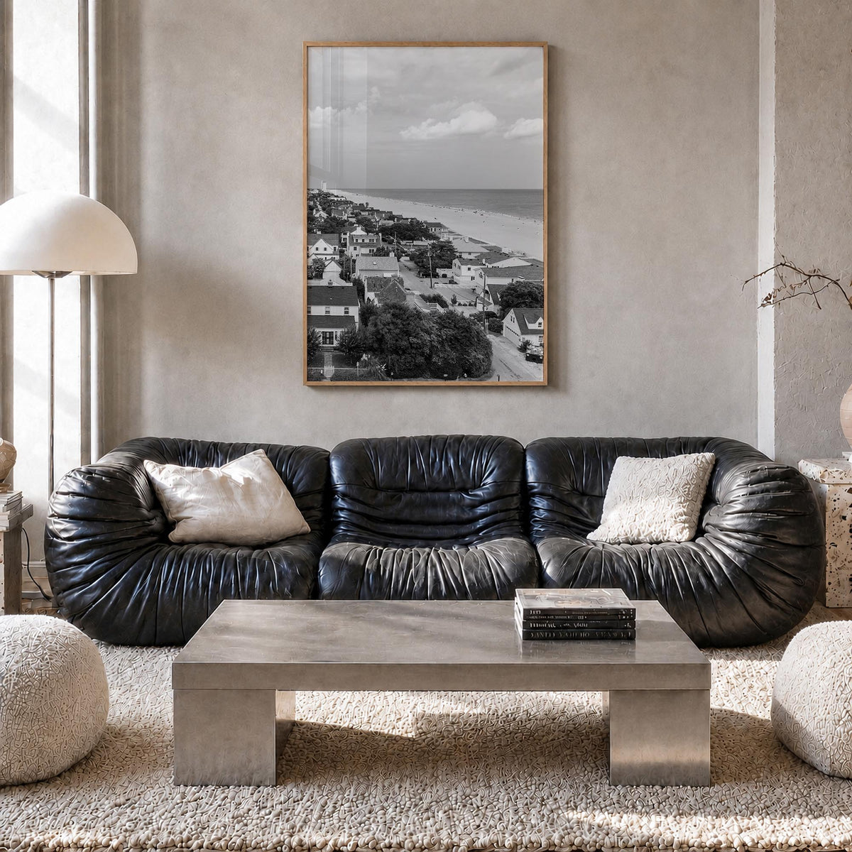 Virginia black & white photo poster of United States – vertical wall art in natural wood frame, hanging on wall