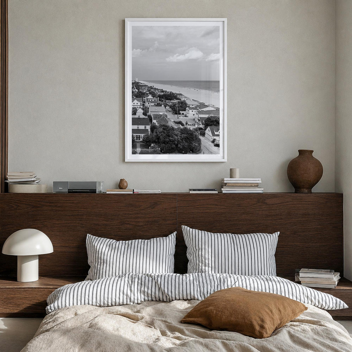 Virginia black & white photo poster of United States – vertical wall art in white wood frame with white border, hanging on wa